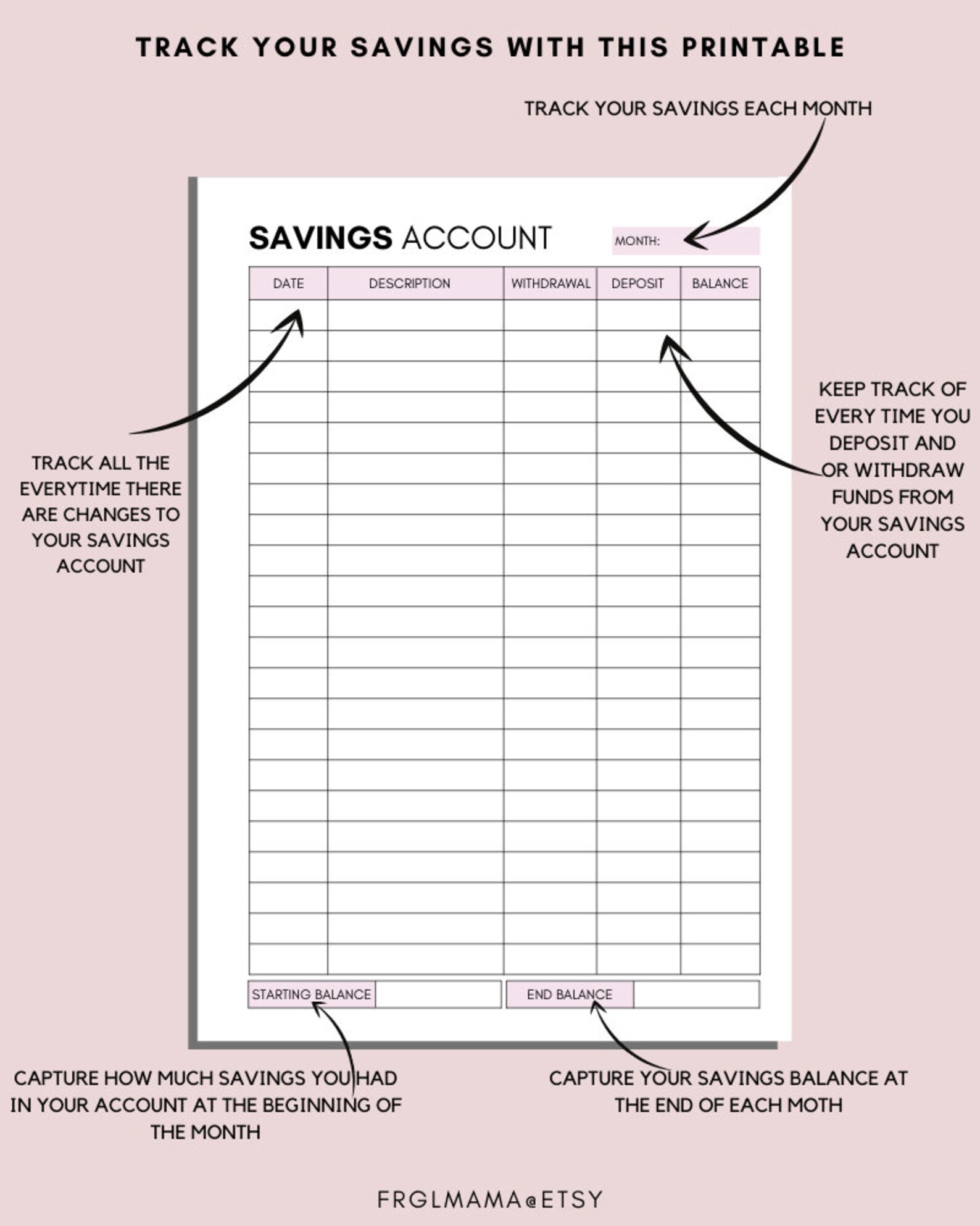 Savings Account Sheet Printable Personal Savings Tracker - Etsy