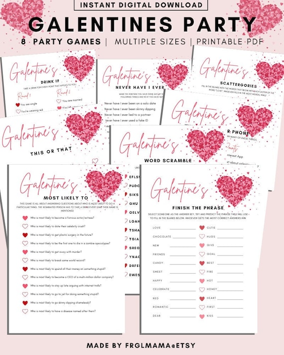 Galentine's Day Games 8 Printable Games for Kids and | Etsy