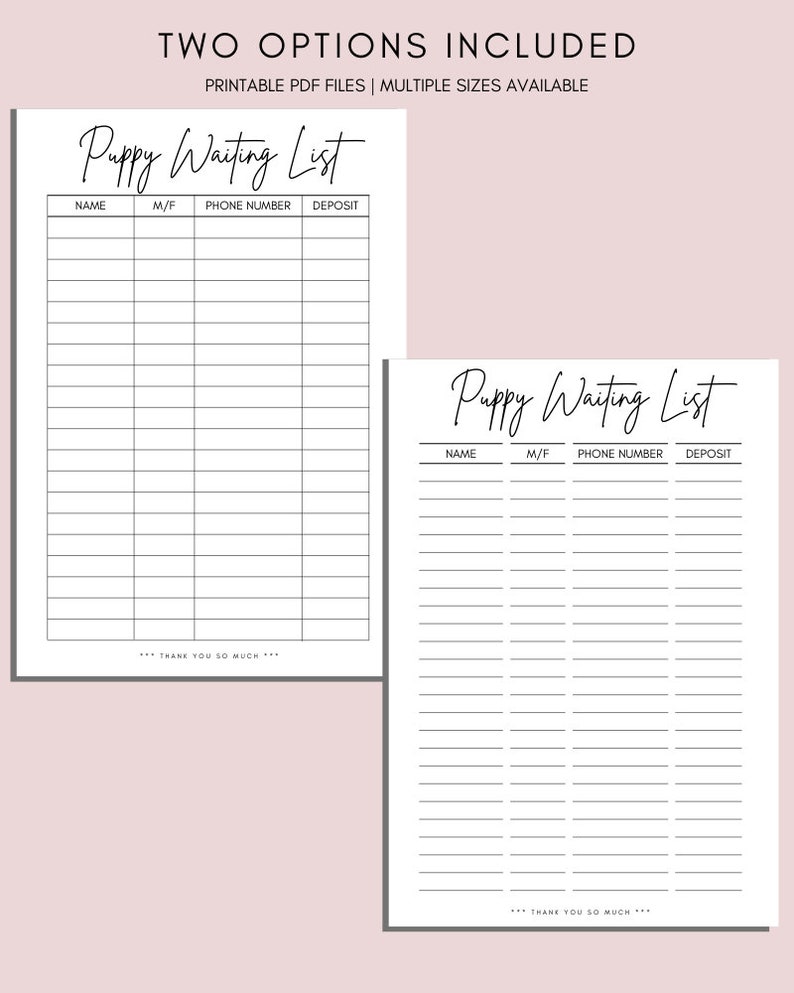 Minimalist Puppy Waiting List Sign up Sheet PRINTABLE Sign Etsy