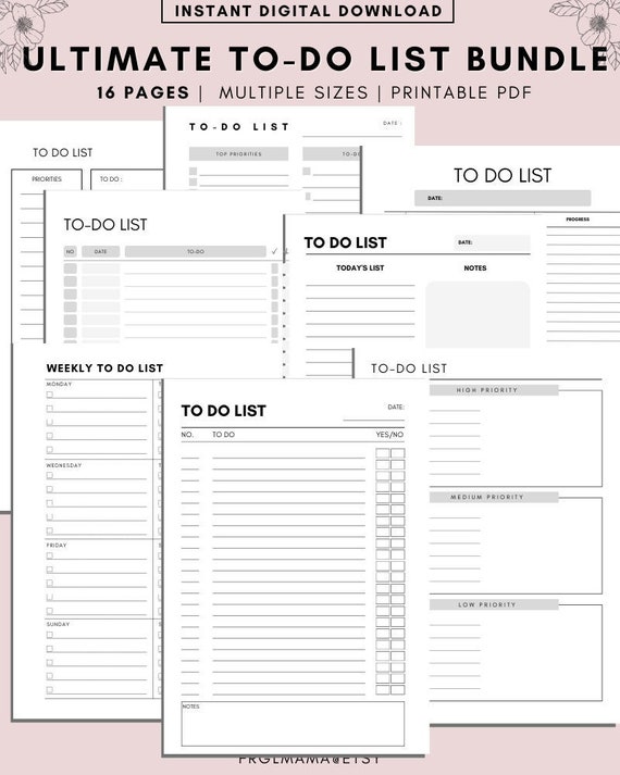 Minimalist to Do List Printable Bundle to Do List Pages | Etsy