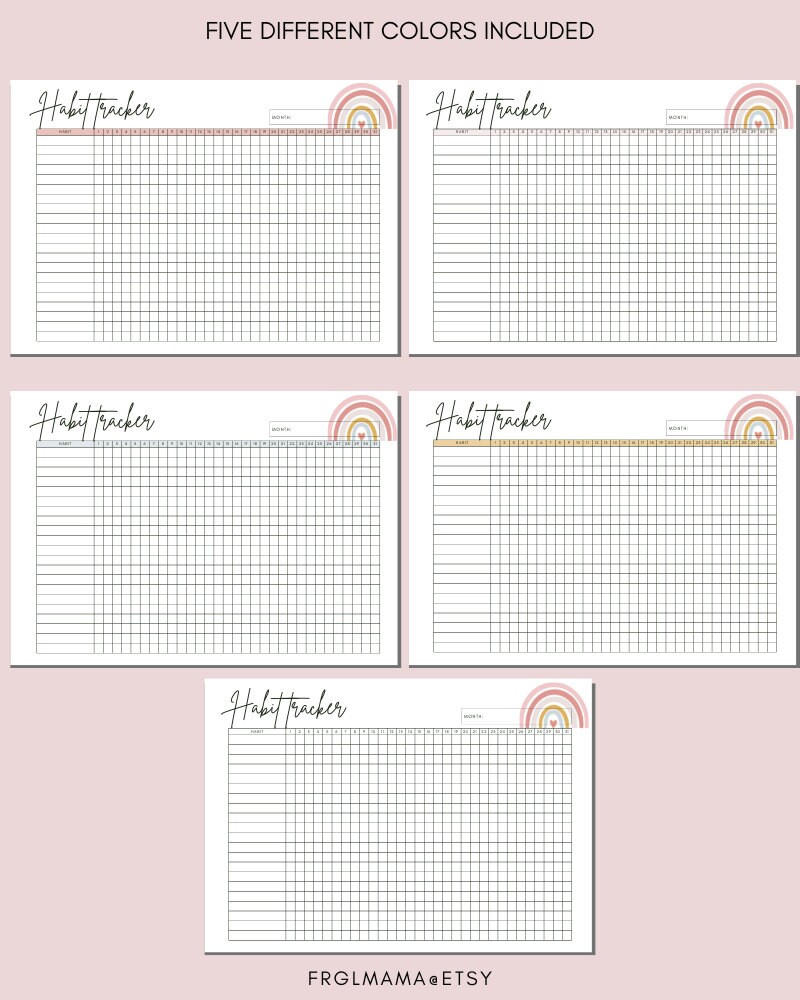 Rainbow Monthly Habit Tracker Printable: A4 Letter (digital Download ...
