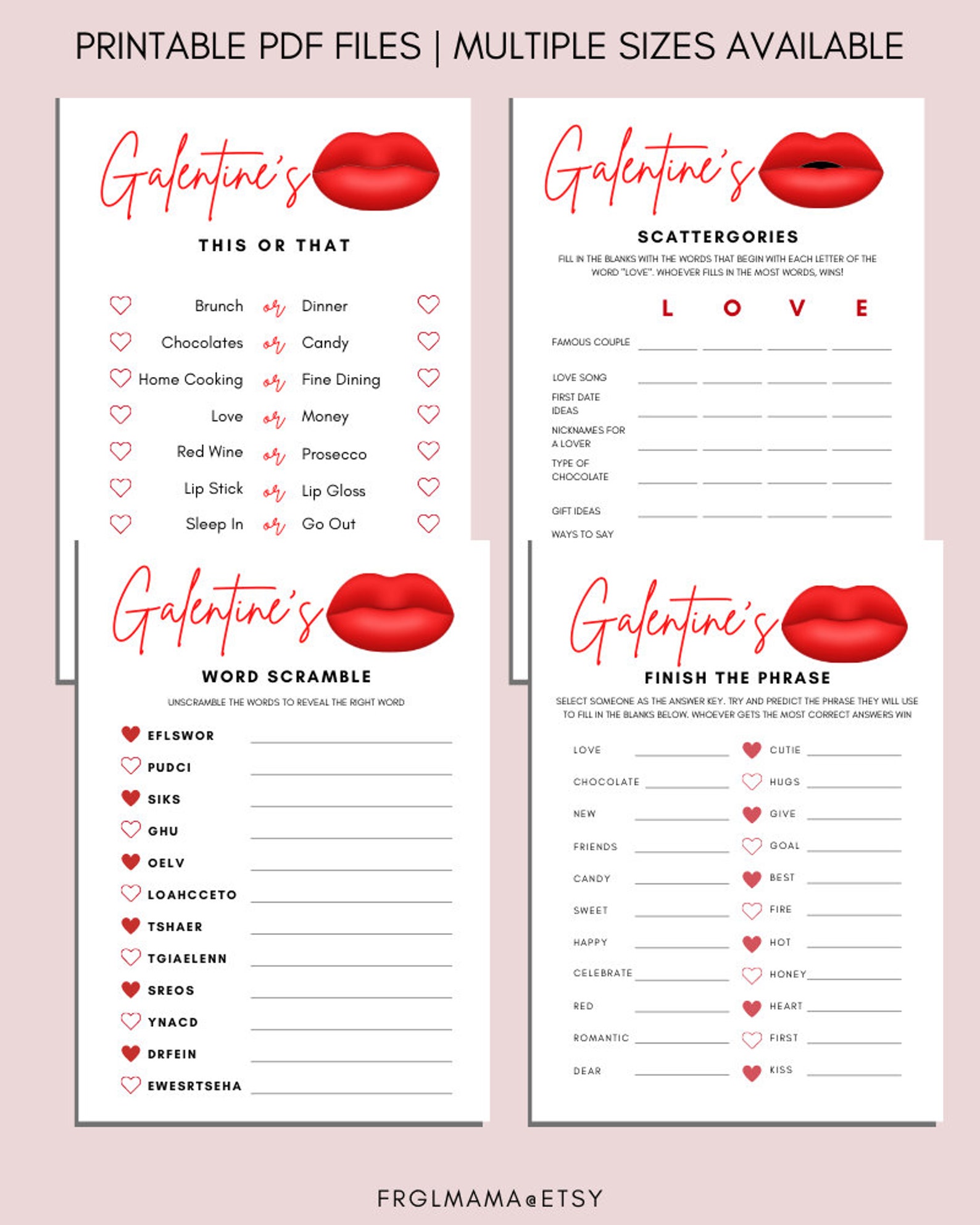 Galentine's Day Games 8 Printable Games for Kids and - Etsy