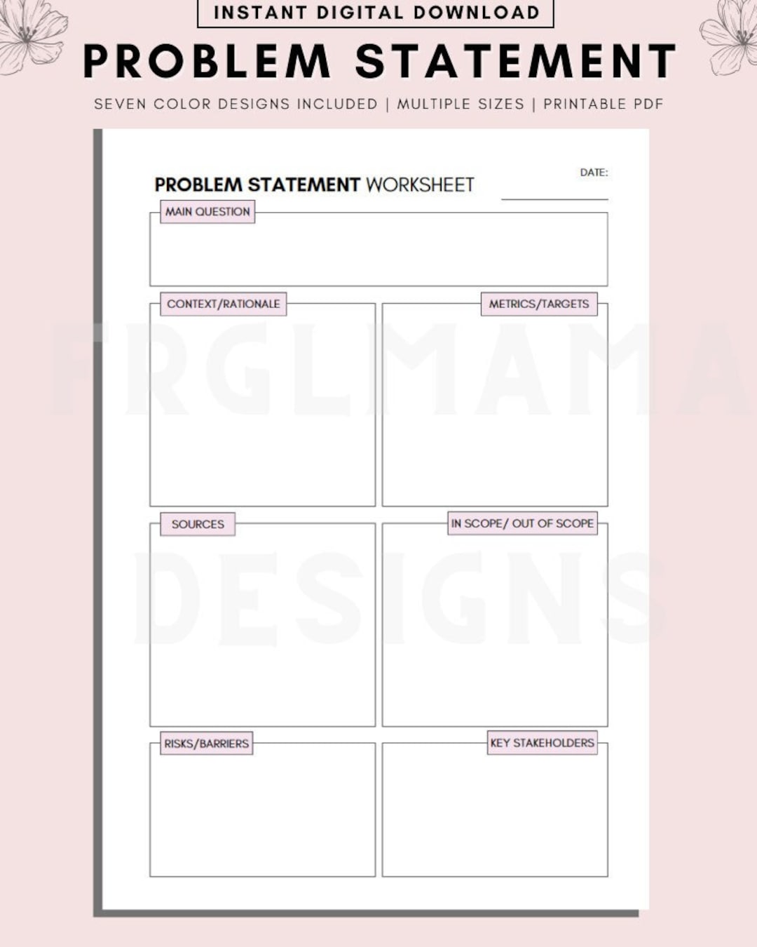 Problem Statement Worksheet Printable, Research Paper Journal A4 PDF ...