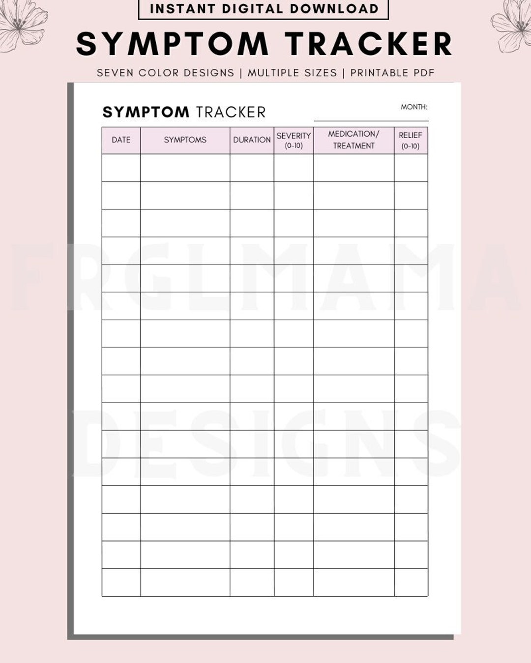 symptom tracker printable: menopause, headache, wellness diary
