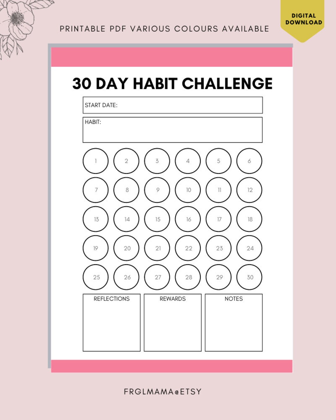 30 Day Habit Challenge Tracker Printable (PDF) - Etsy