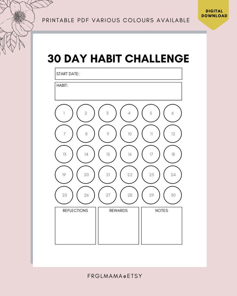 30 Day Habit Challenge Tracker Printable (PDF) - Etsy Australia