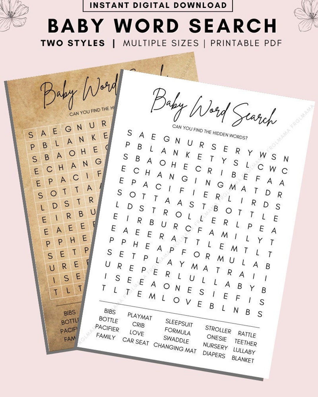 Word Search Printable, Baby Shower Games, Baby Shower Games Printable