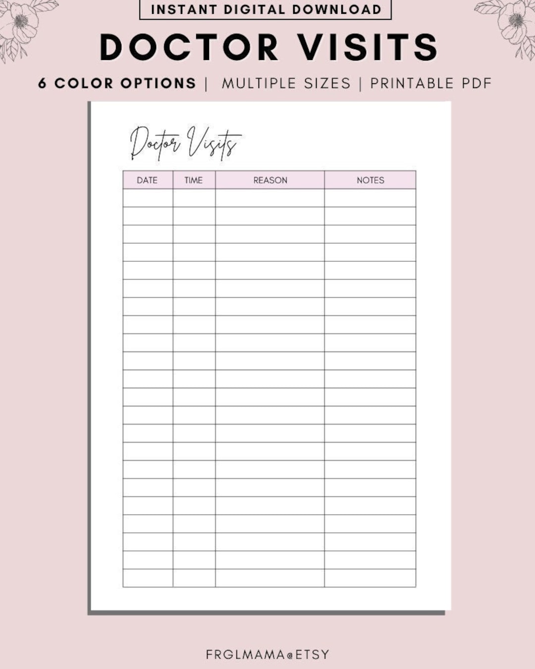 Doctors Visits Tracker Printable, Doctors Appointments Log, Medical Check up Tracker, Hospital ...