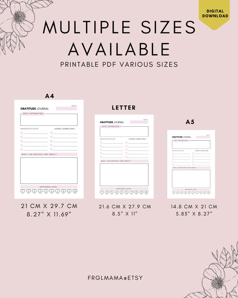 Daily Gratitude Journal Printable: A4 A5 Letter PDF (digital Download ...