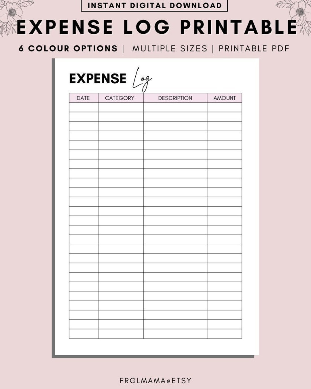 Printable Expense Log, Expense Tracker Printable, Spending Sheet ...