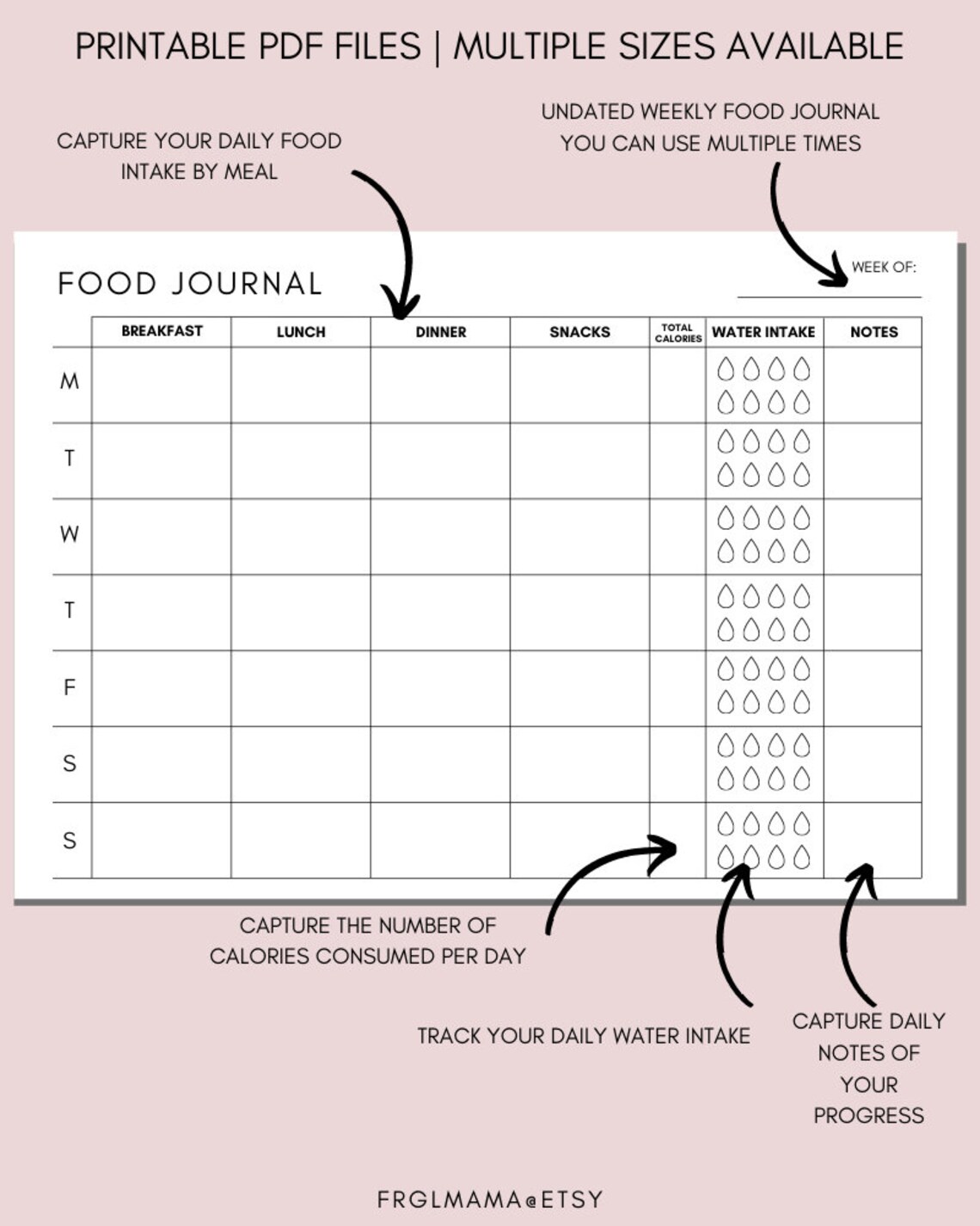 Printable Minimalist Food Journal Weekly Food Journal With - Etsy