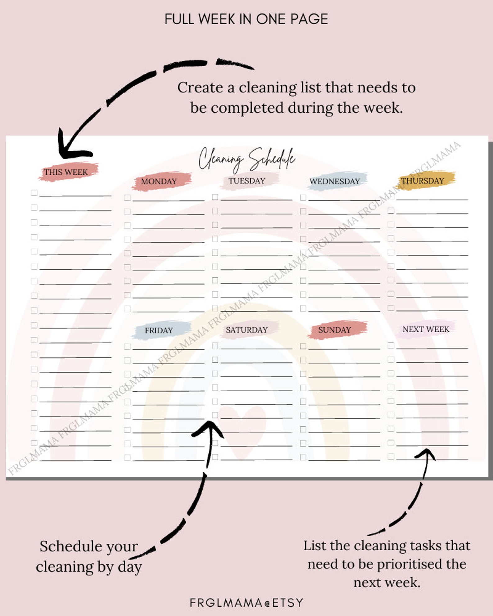 Weekly Cleaning Checklist: Printable Household Planner (PDF) - Etsy