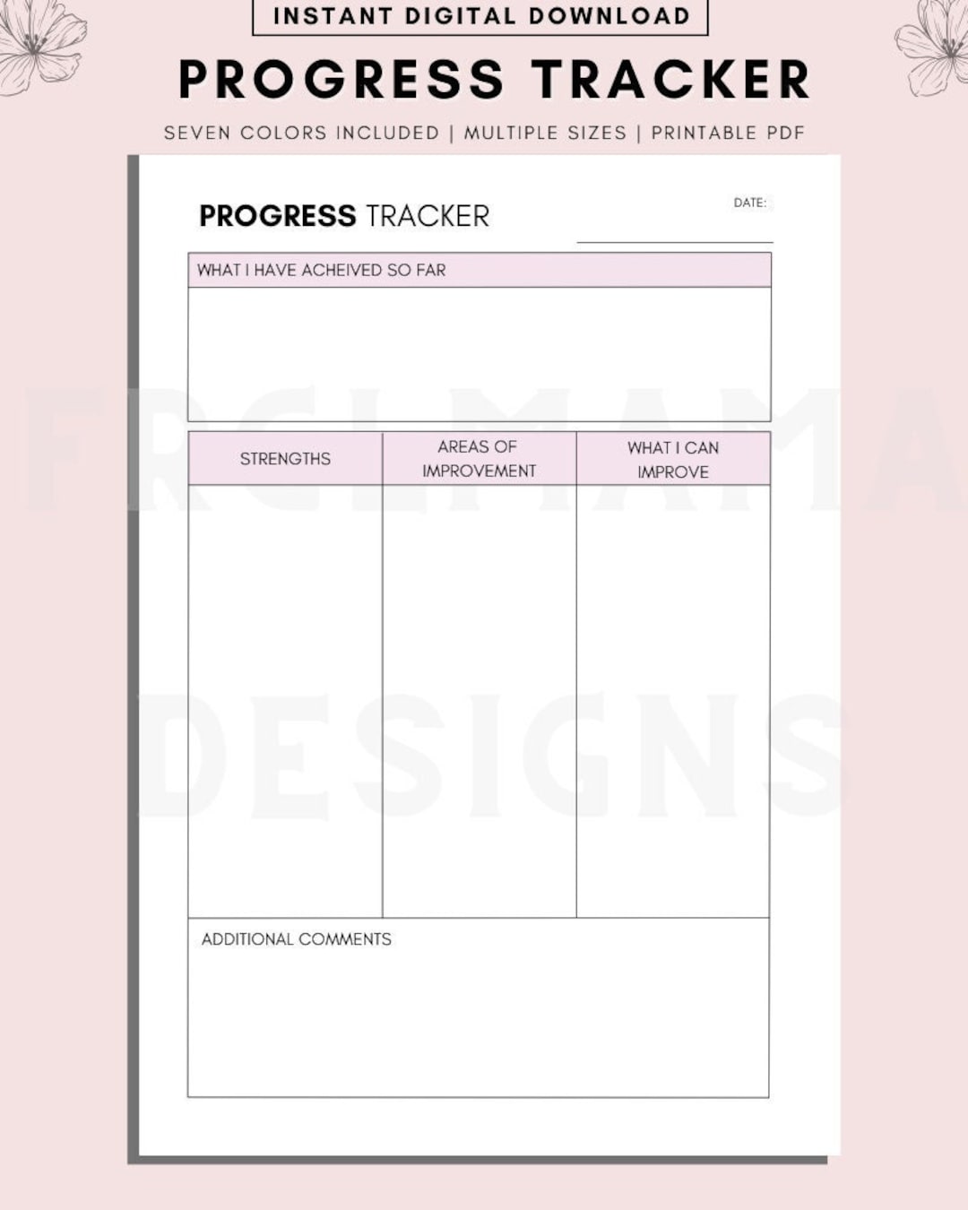 Progress Tracker Printable, Worksheet for Business, Homeschool ...