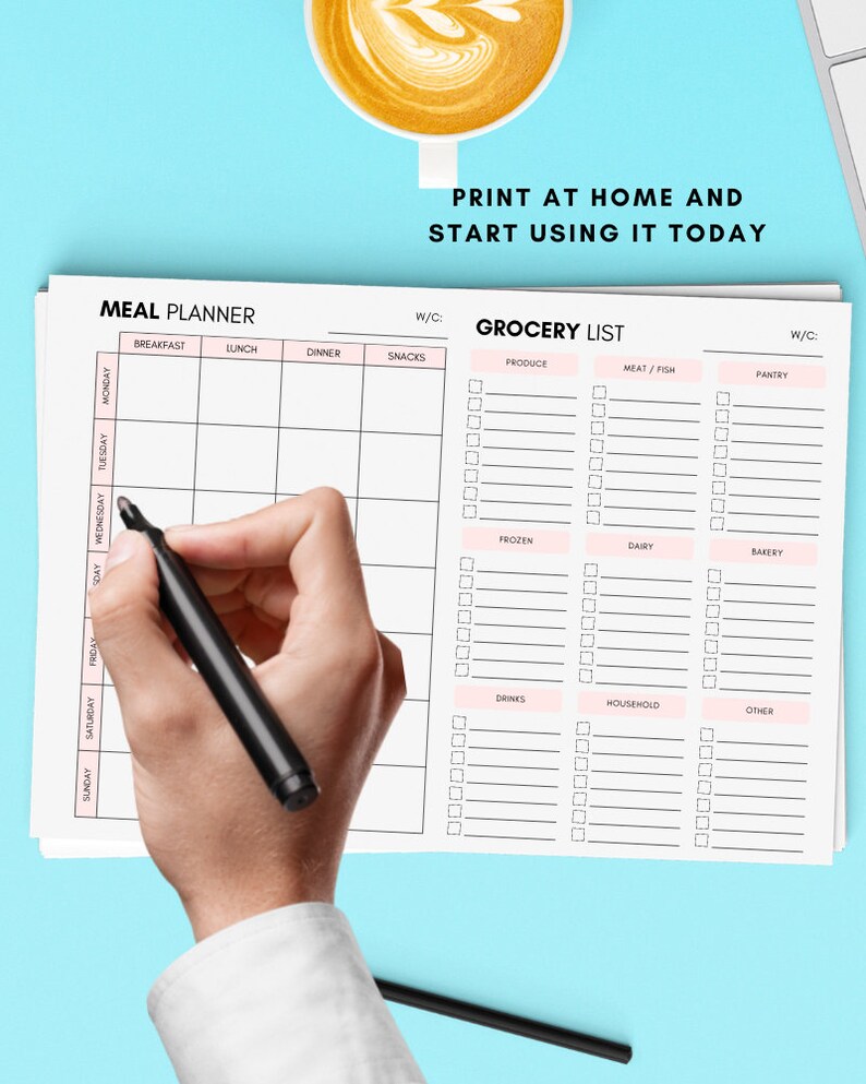 Weekly Meal Planner & Grocery List, Printable PDF (A4, US Letter) - Etsy