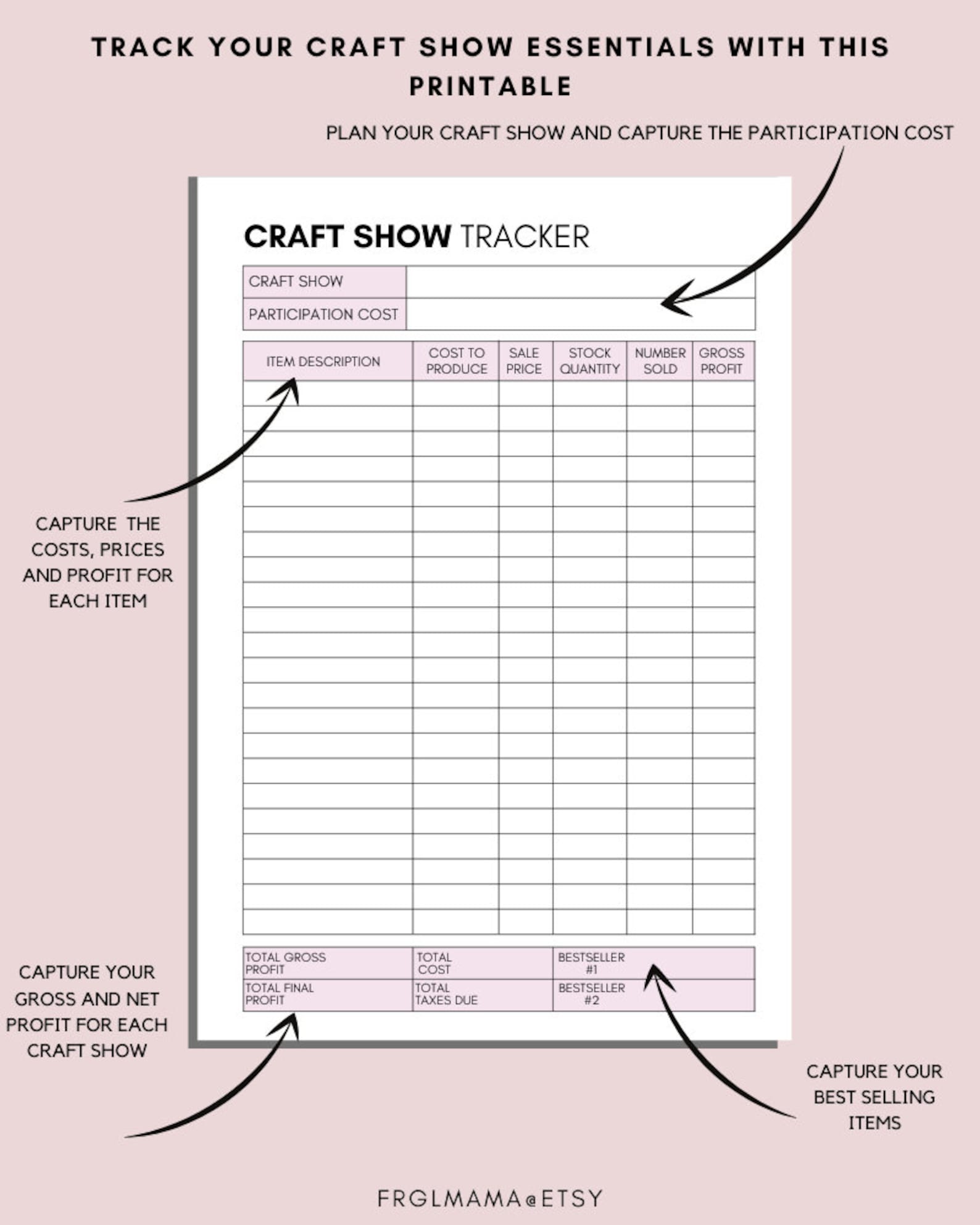 Craft Show Tracker Printable Craft Fair Planners Business - Etsy