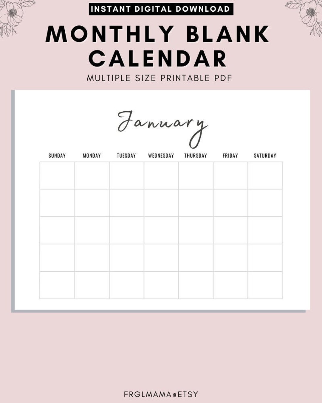 Printable Monthly Calendar Landscape, Printable Calendar, Year Calendar ...