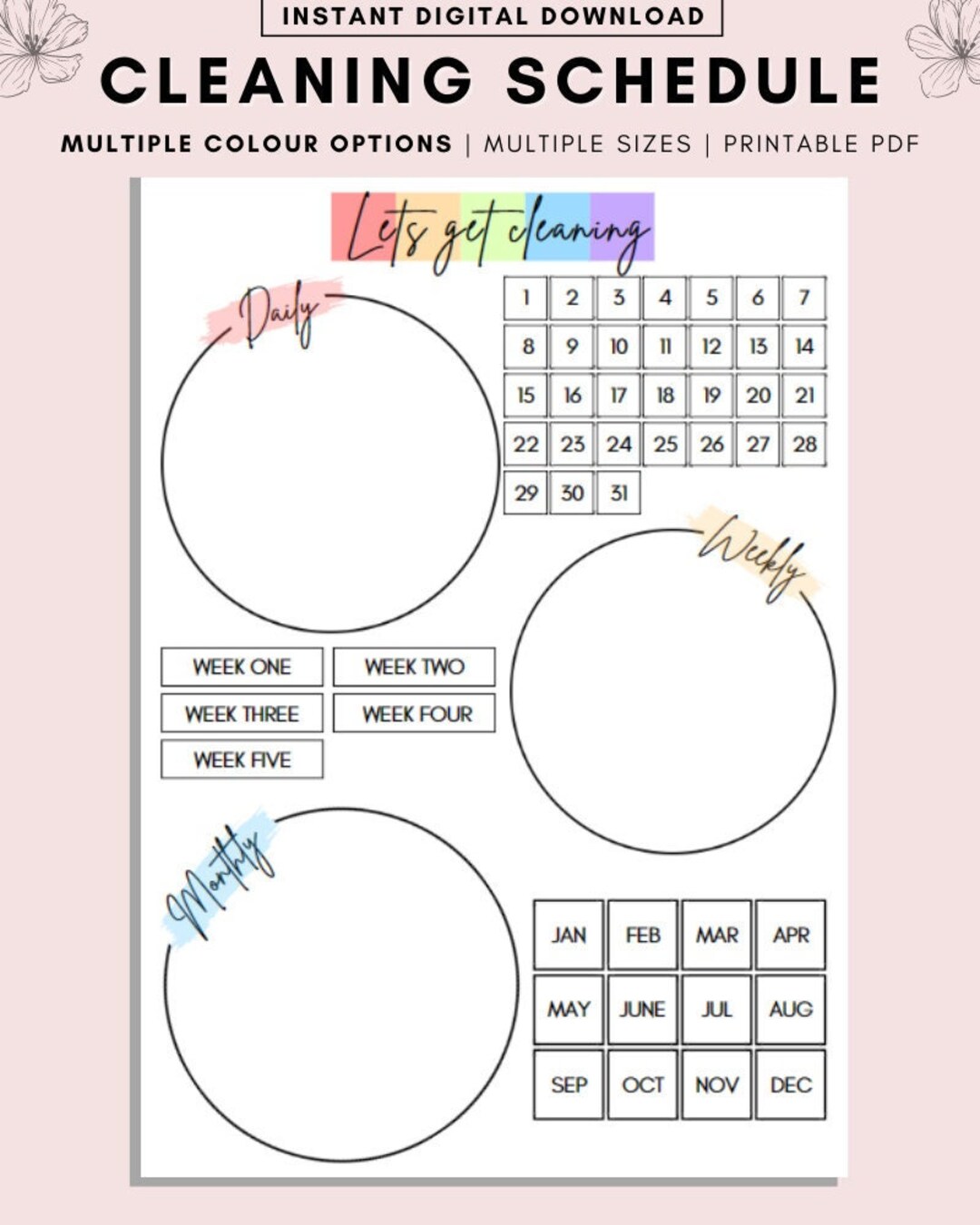 Rainbow Cleaning Schedule, Cleaning Planner, Cleaning Checklist, Weekly House Chores, ADHD Clean