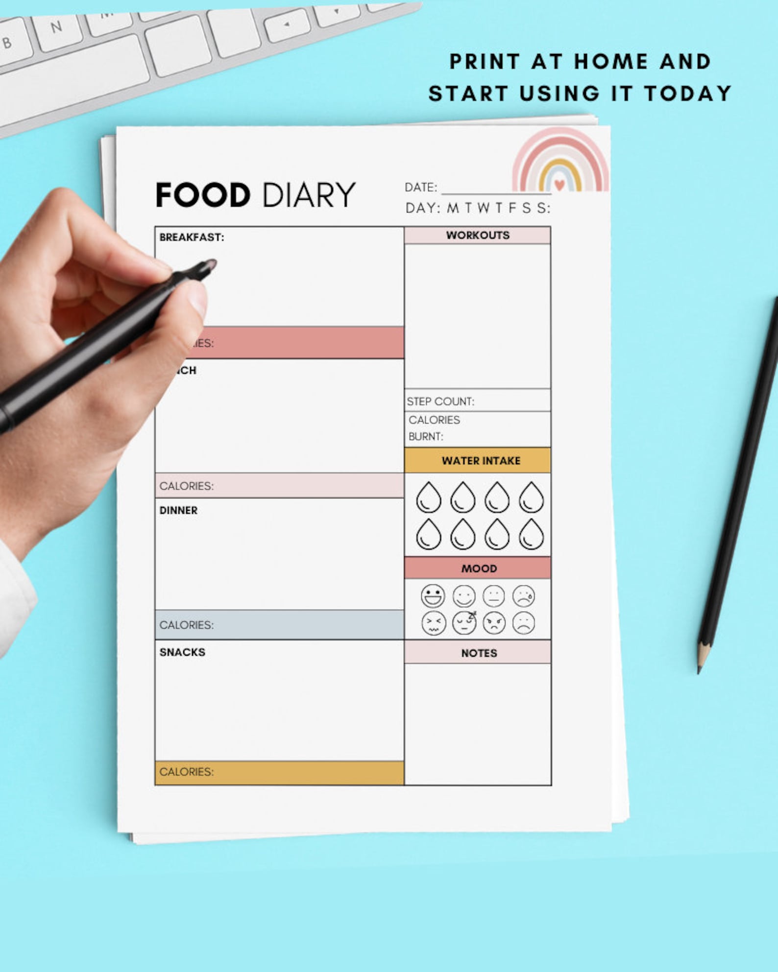 Daily Food Diary Printable A4 A5 Printable Daily Food - Etsy