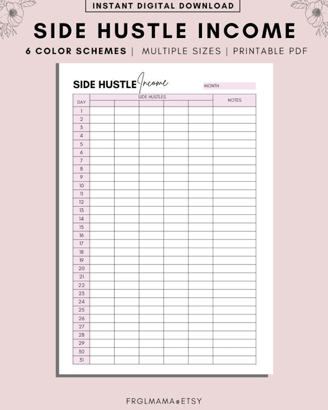 Side Hustle Income Tracker Printable: Small Business Budget Sheet (A4