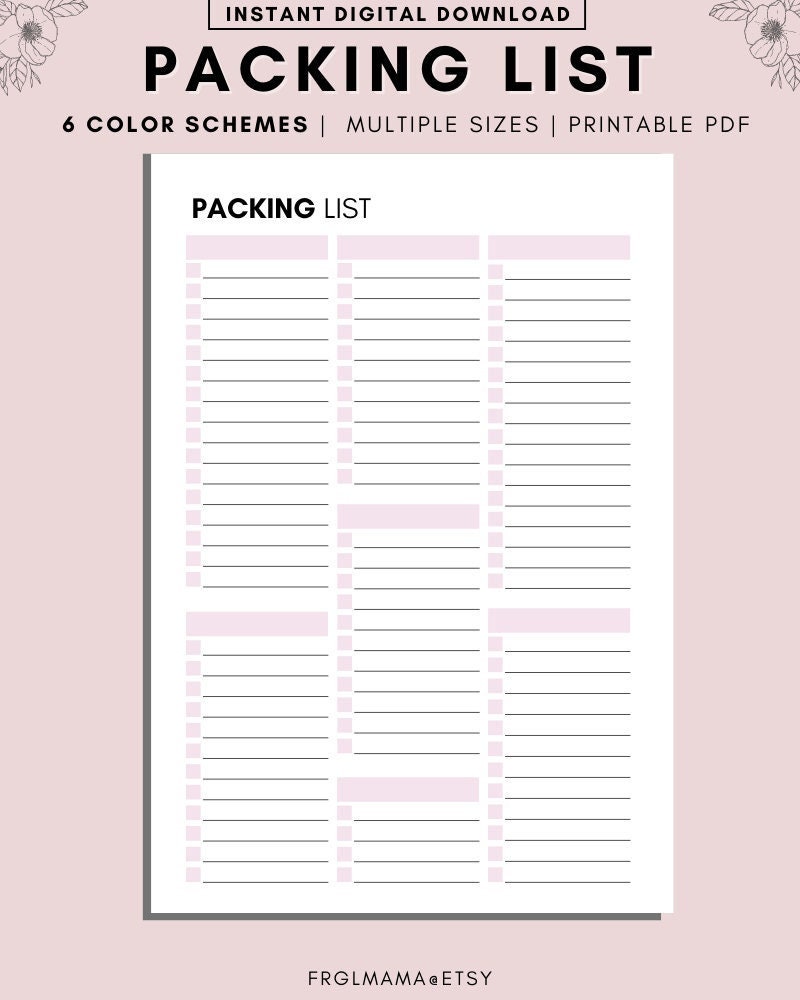 Blank Vacation Packing List Printable, Packing List Template, Packing List  Downloads, Organization Printables, Packing Checklist, Task, PDF 