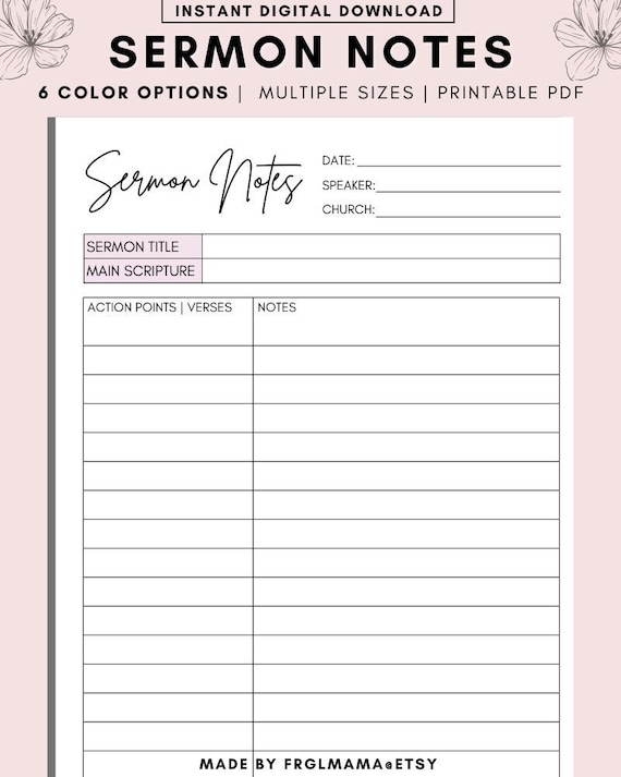 Printable Sermon Notes Sermon Summary Note Christian Planner Printable  Cornell Sermon Notes Goodnotes Sermon Note Templates PDF Download - Etsy