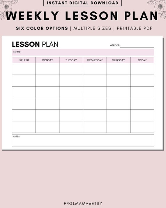 Printable Weekly Lesson Plan Template Preschool kindergarten Etsy UK