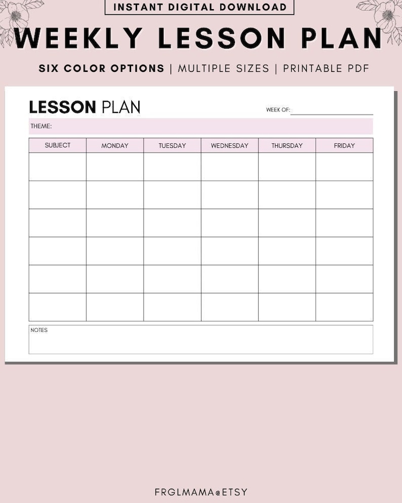 Printable Weekly Lesson Plan Template Preschool/kindergarten Etsy India