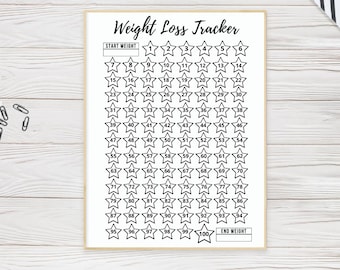 Afdrukbaar gewichtsverliestracker: 100 lbs: sterrenkaart (digitale download)