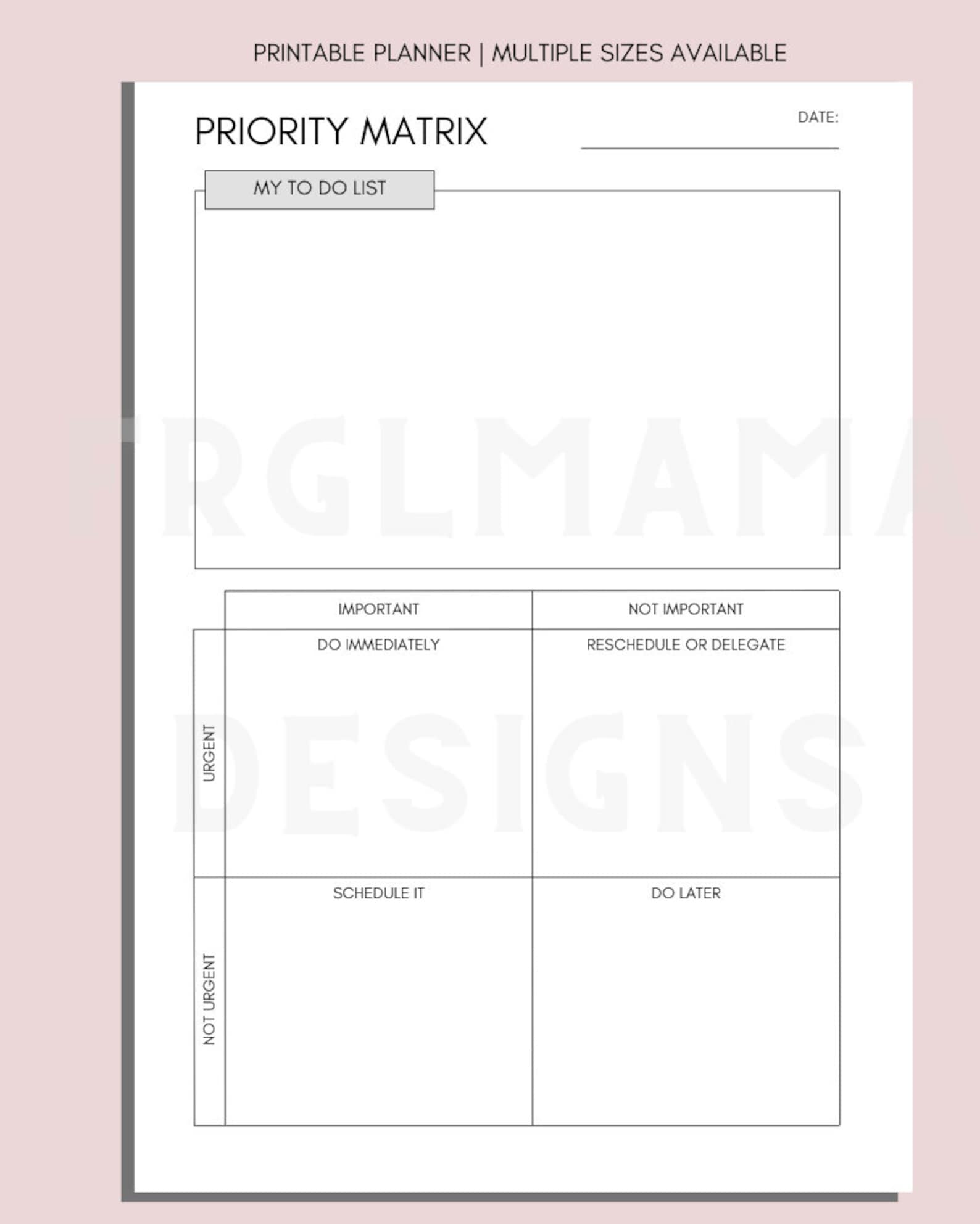 Priority Matrix Printable: Task Planner, Eisenhower Method (PDF) - Etsy