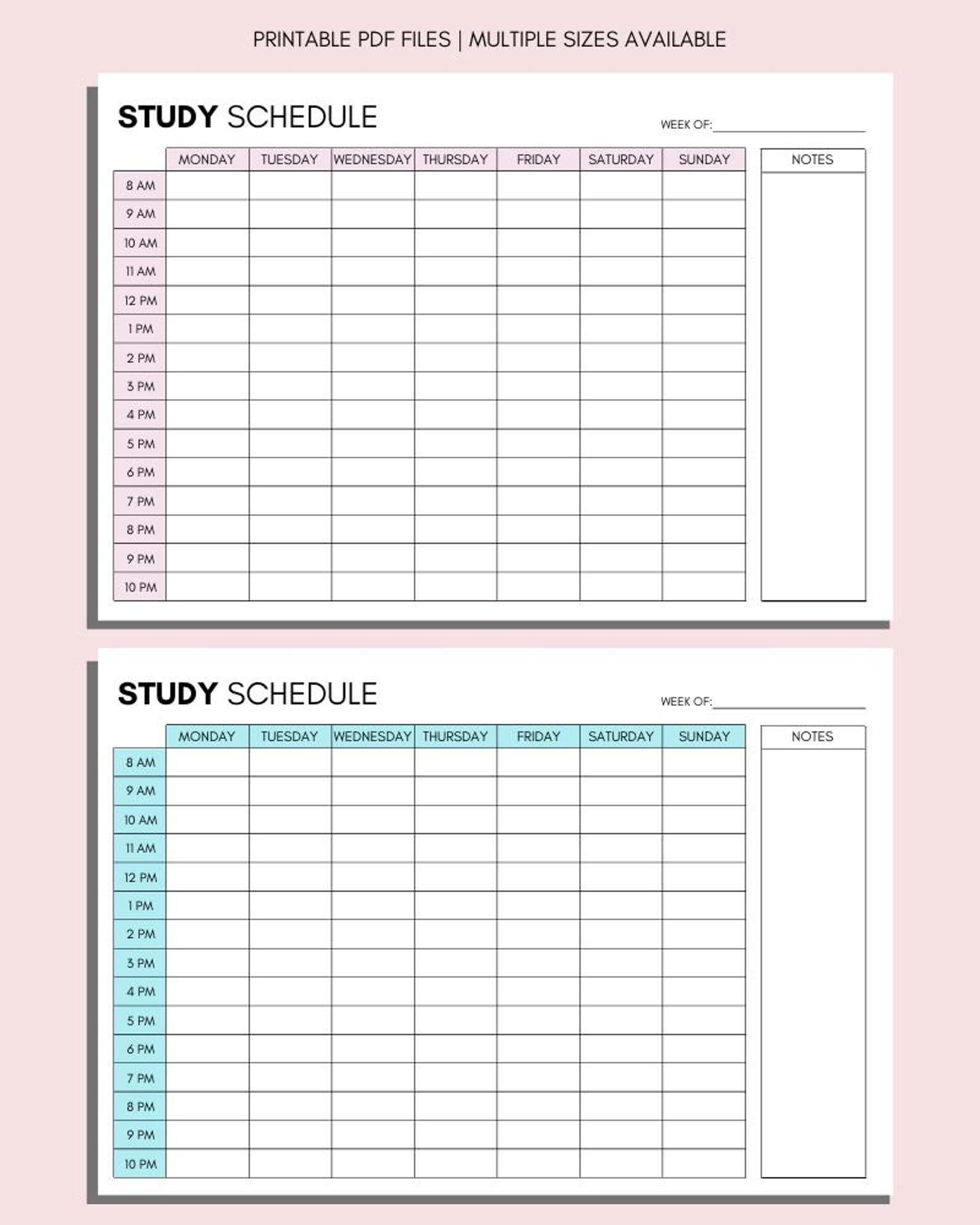 Minimalist Study Schedule Printable Set: Hourly, Weekly Timetable (A4 ...
