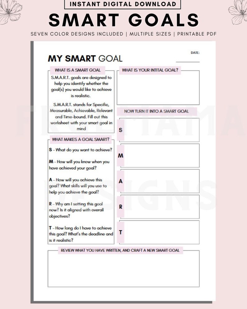 SMART Goals Worksheet: Goal Planner & Tracker (PDF Download) - Etsy