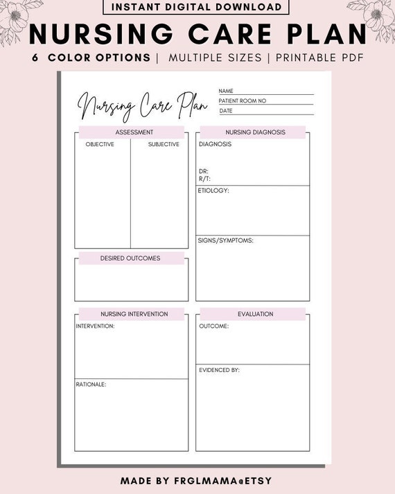 Nursing Care Plan Templates Nursing Care Plan Nursing Etsy