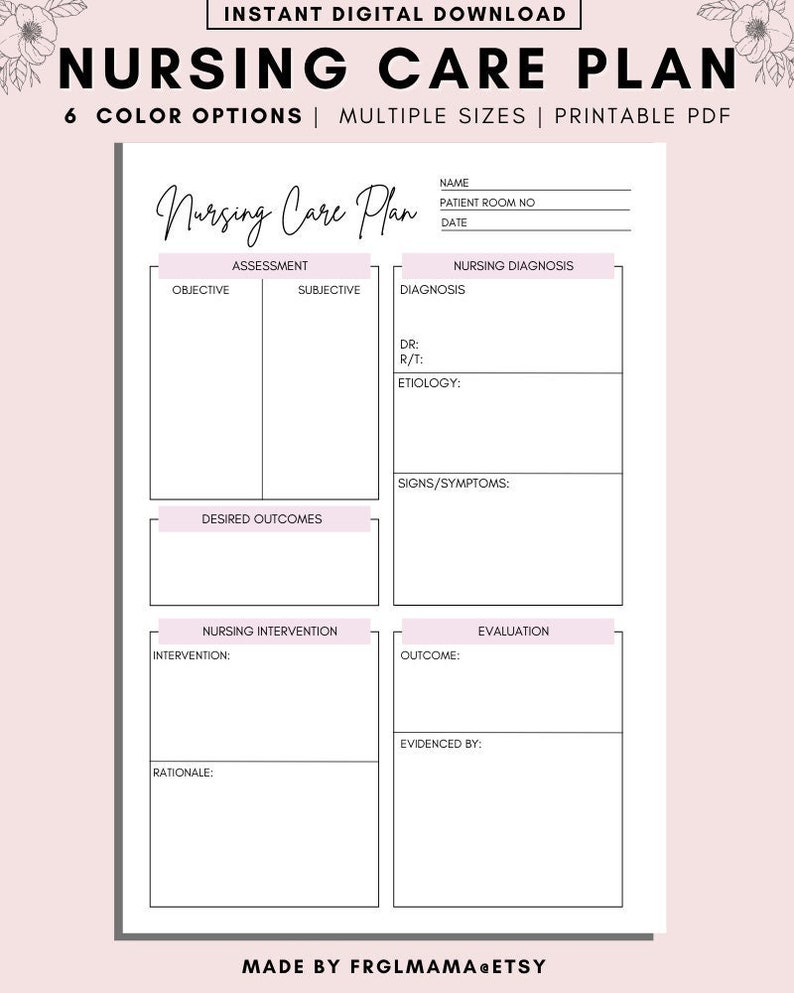 Nursing Care Plan Template: Student Nurse Study Sheets (digital ...