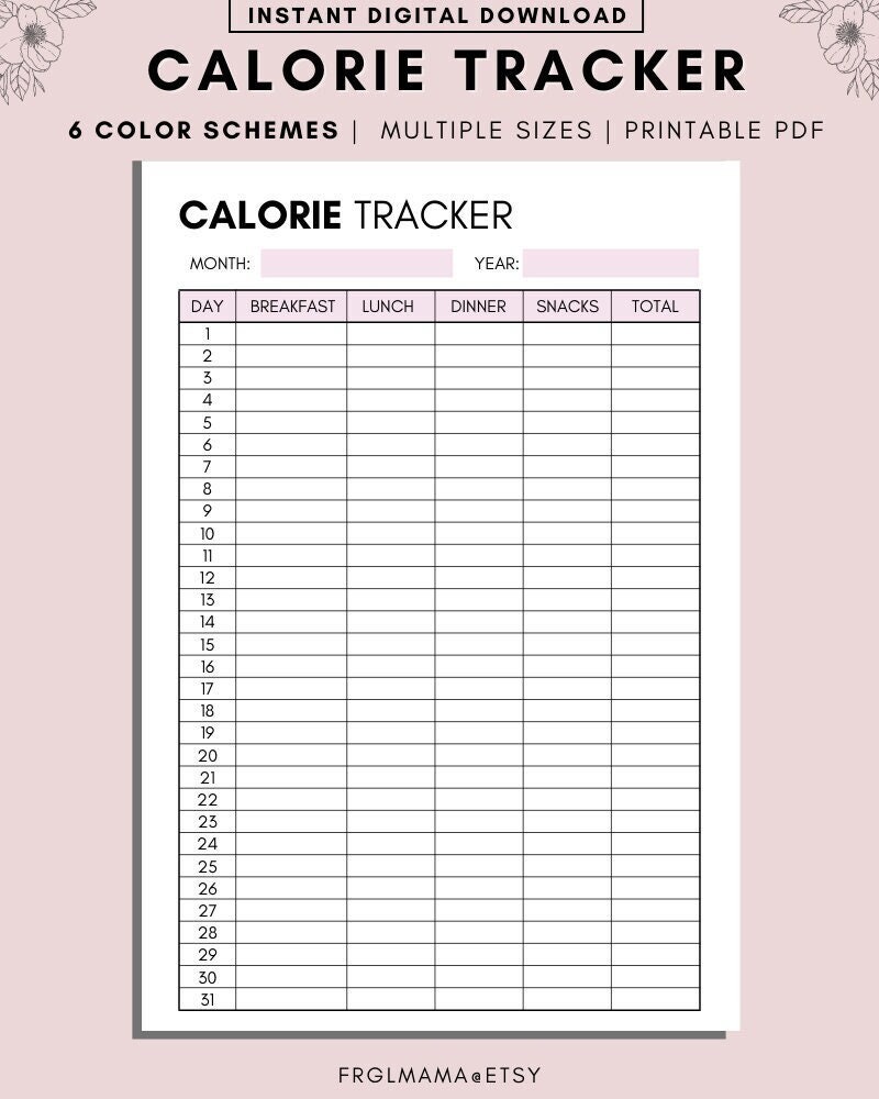 Calorie Tracker PDF, Free Printable