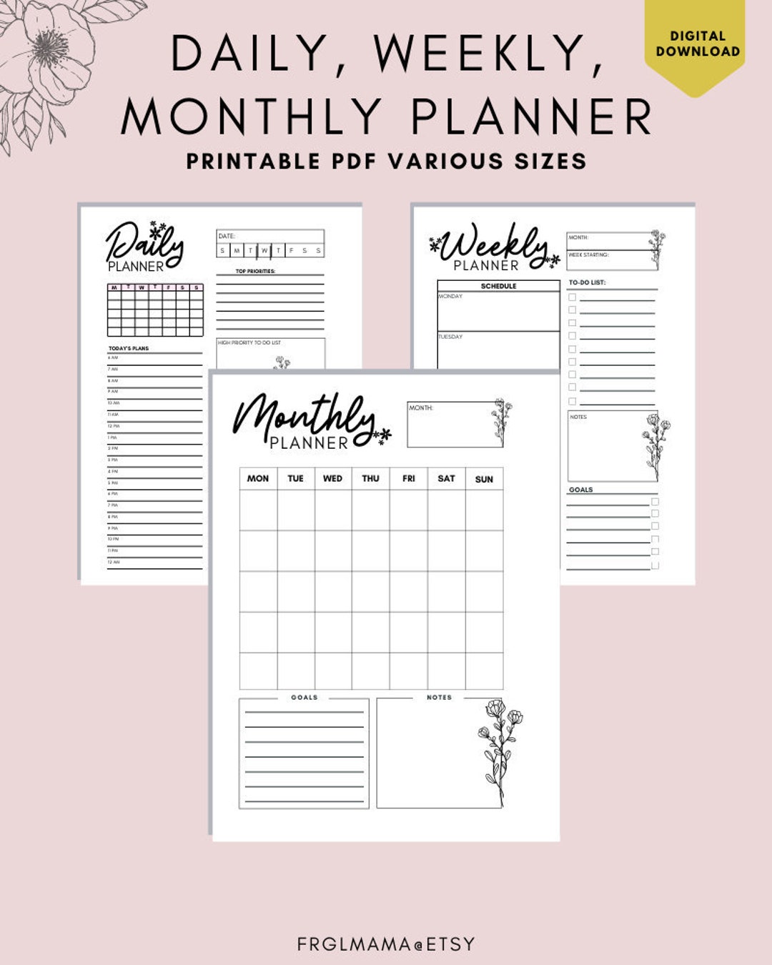 Daily Planner Tracker, Weekly Planner, Monthly Planner, Printable ...