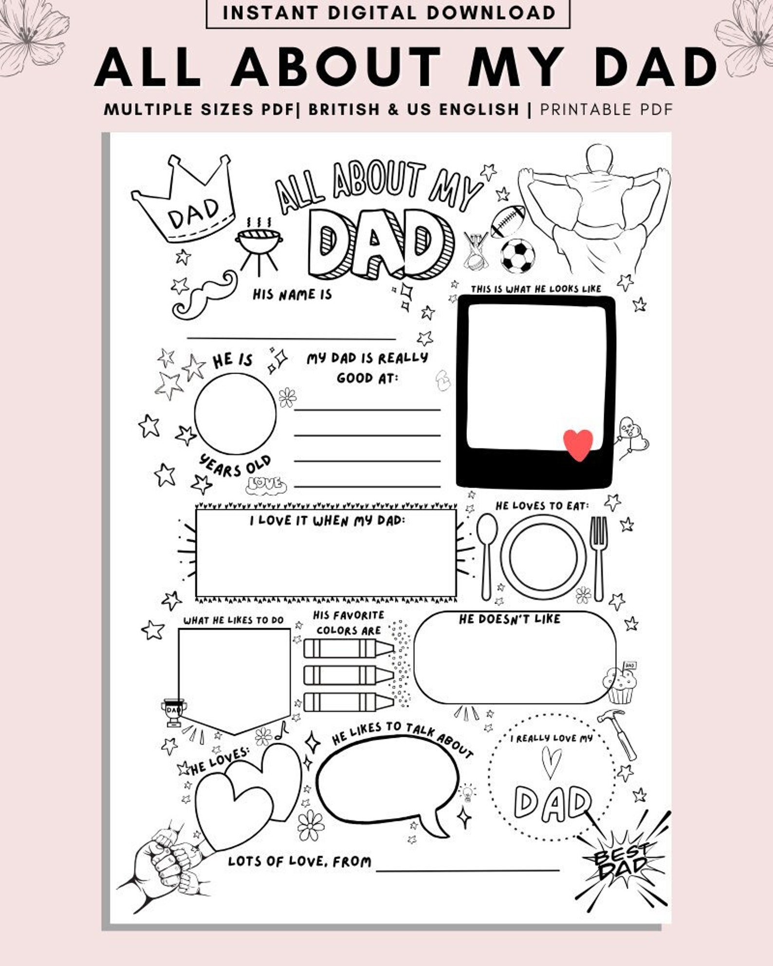All About My Dad Printable, Father's Day Questionnaire (PDF) - Etsy