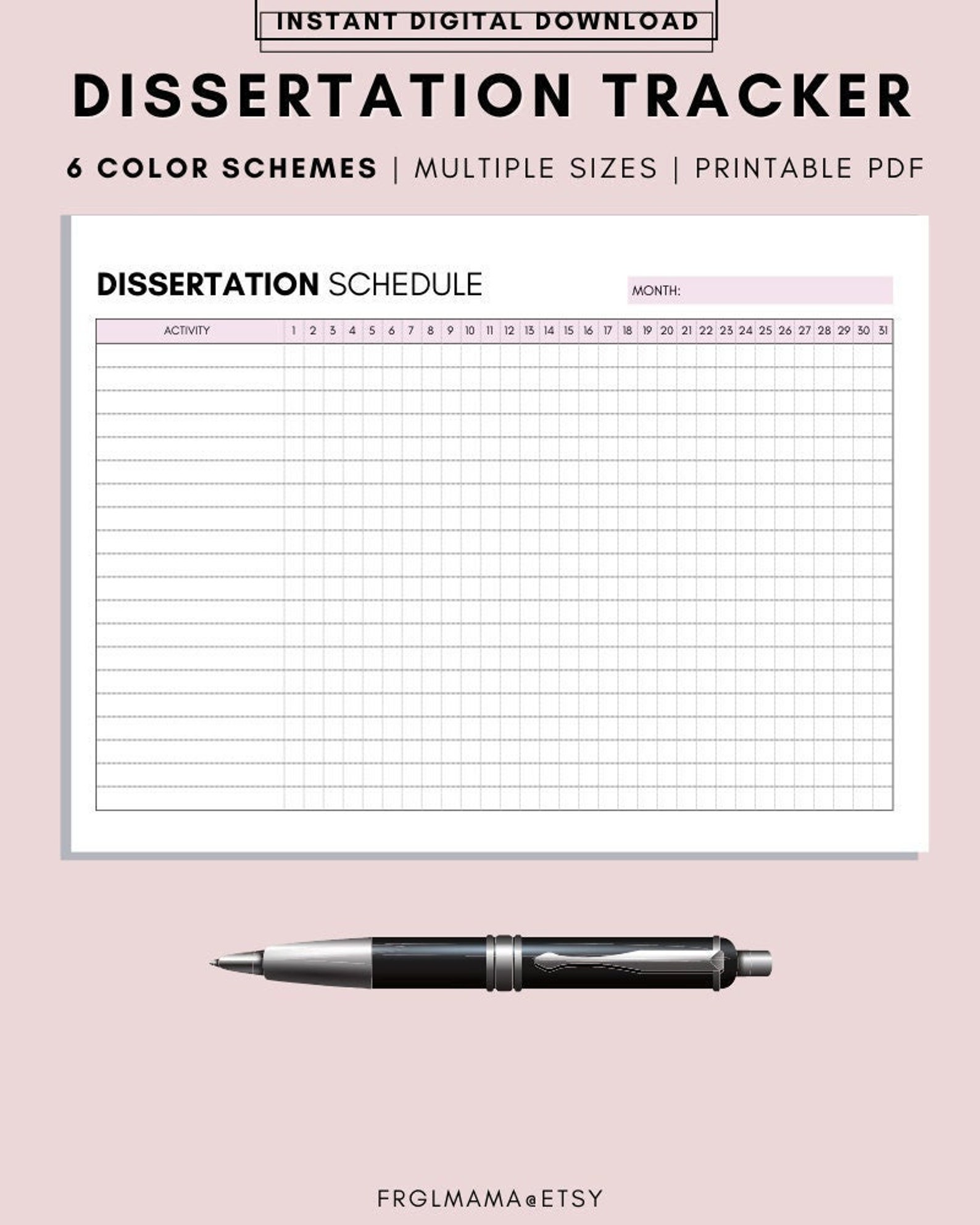 dissertation planner etsy