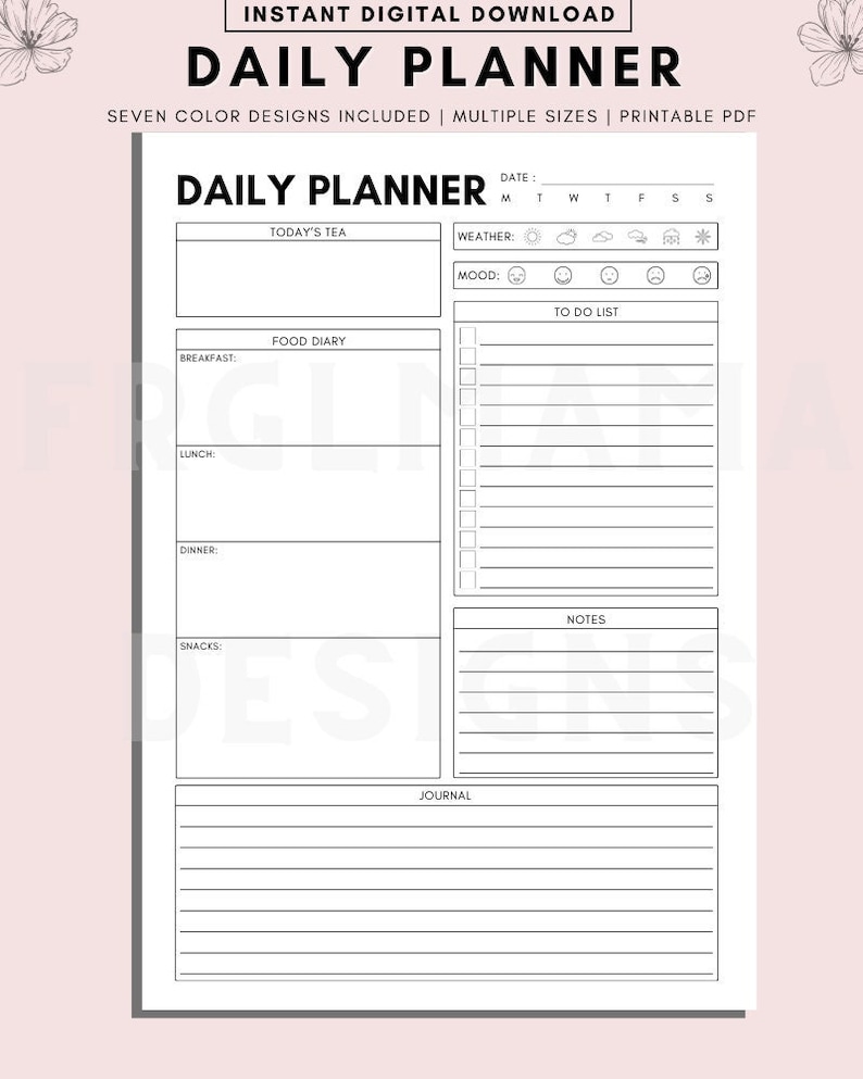 Undated Daily Planner Printable: A4 A5 Letter Sizes (PDF) - Etsy