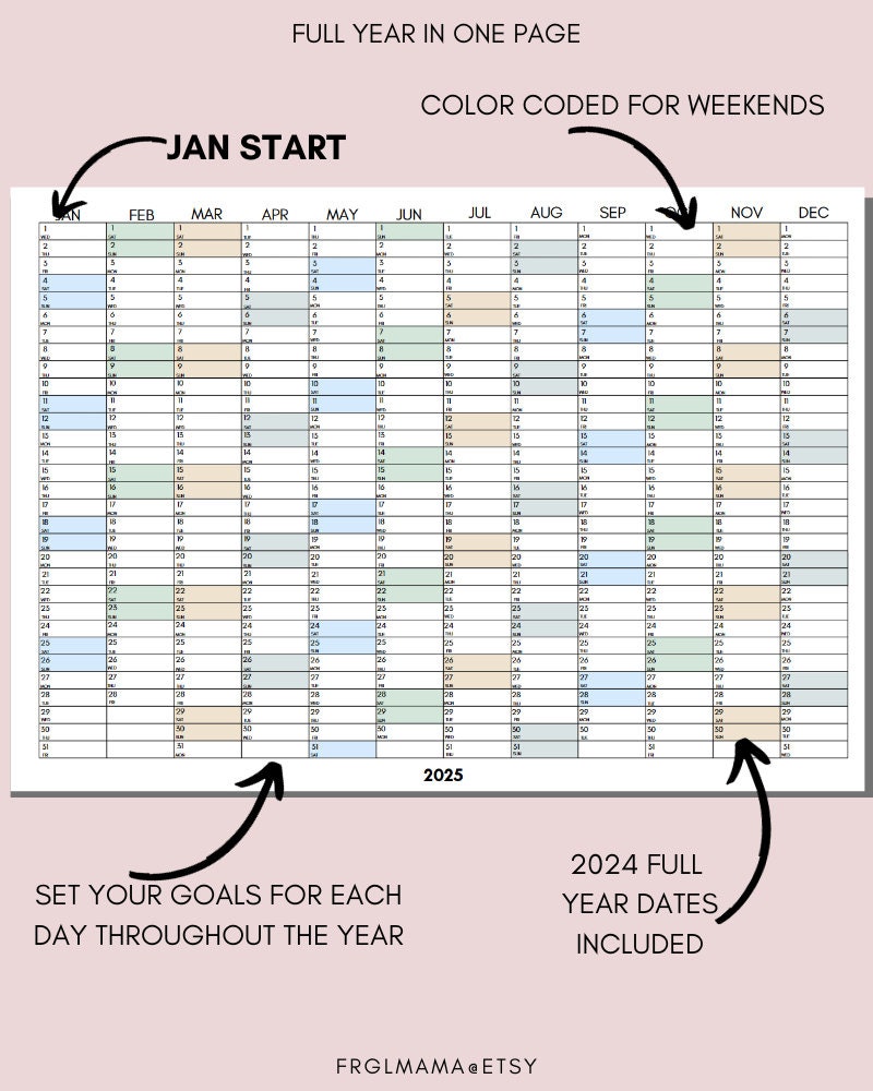 Calendario Da Parete 2025 Con Bucket List E Note - Grande Formato Con Spirale Doppia, Ideale Per Organizzare E Decorare - Foto 2