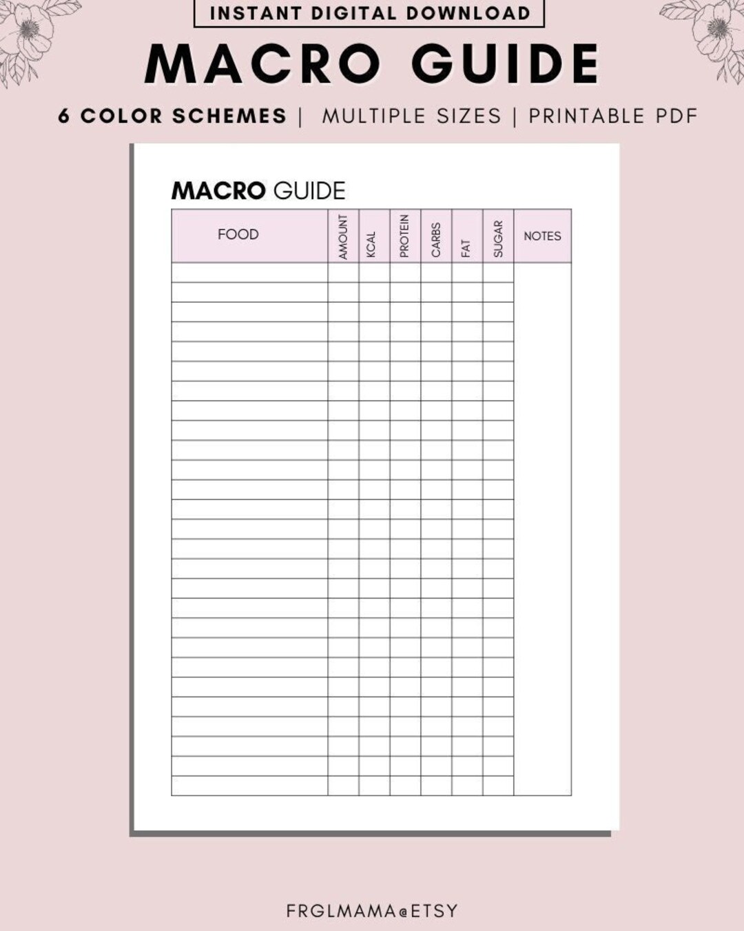 Macro Quick Reference Printable, A4 A5 Printable Daily Food Journal, Daily Calorie Tracker ...