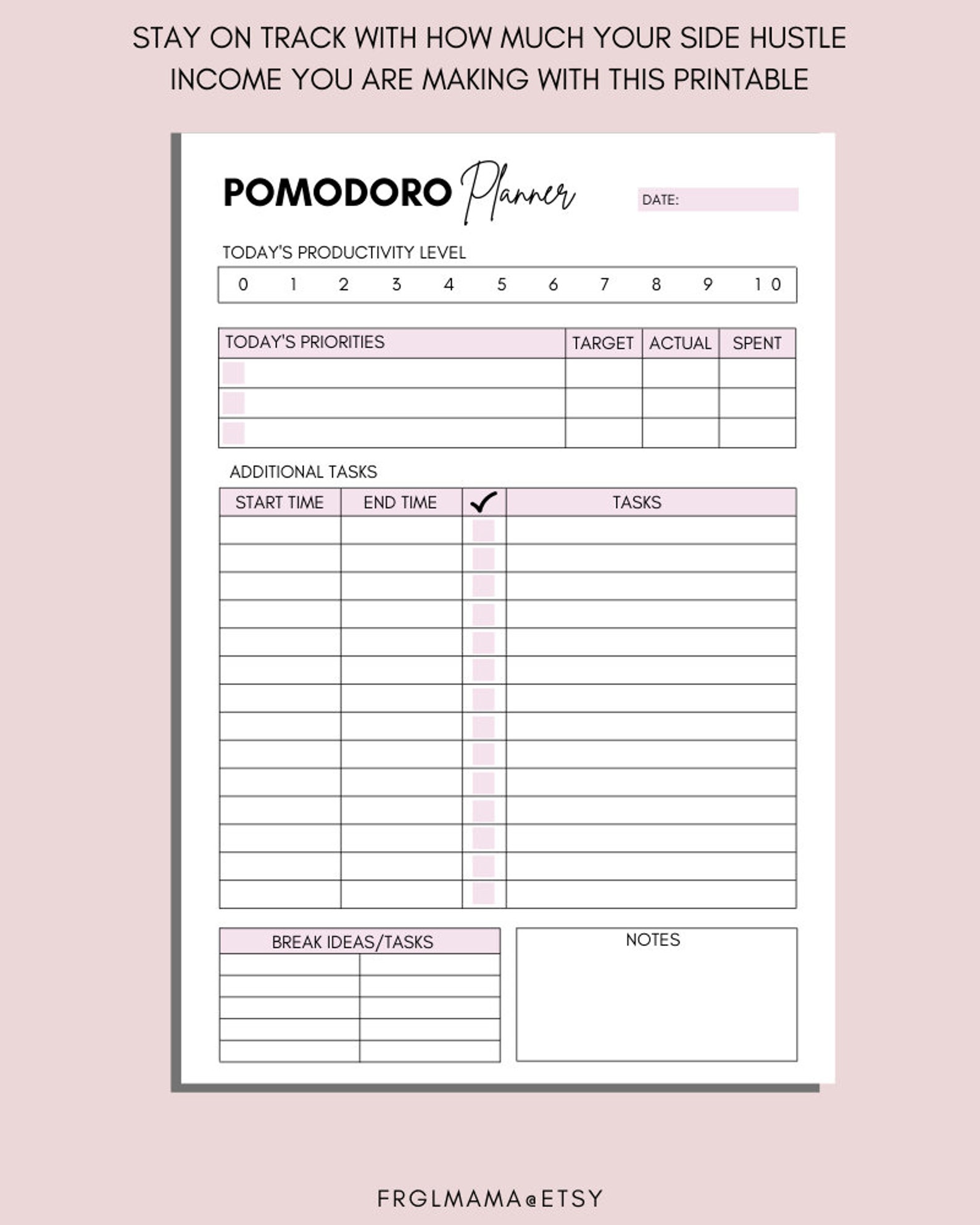 PRINTABLE POMODORO Planner Pomodoro Timer Productivity - Etsy