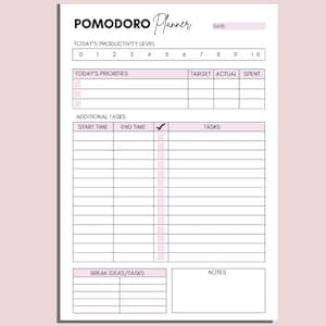 PRINTABLE POMODORO Planner, Pomodoro Timer, Productivity Planner Pages ...