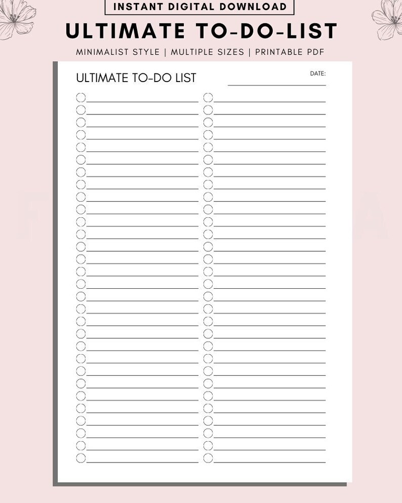 Minimalist to Do List Printable: A4, A5, Letter (PDF Download) - Etsy