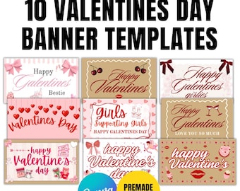 10 Galentine Editable Banner and Border Templates Digital Download | Valentine Hand Painted Banner Borders | Lets go girls | banner template