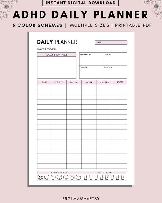 Adult Focus Daily Planner Printable,adhd Daily Planner Printable Template,  Printable Adult ADHD Journal, Adult ADHD Planner and Organizer - Etsy Canada