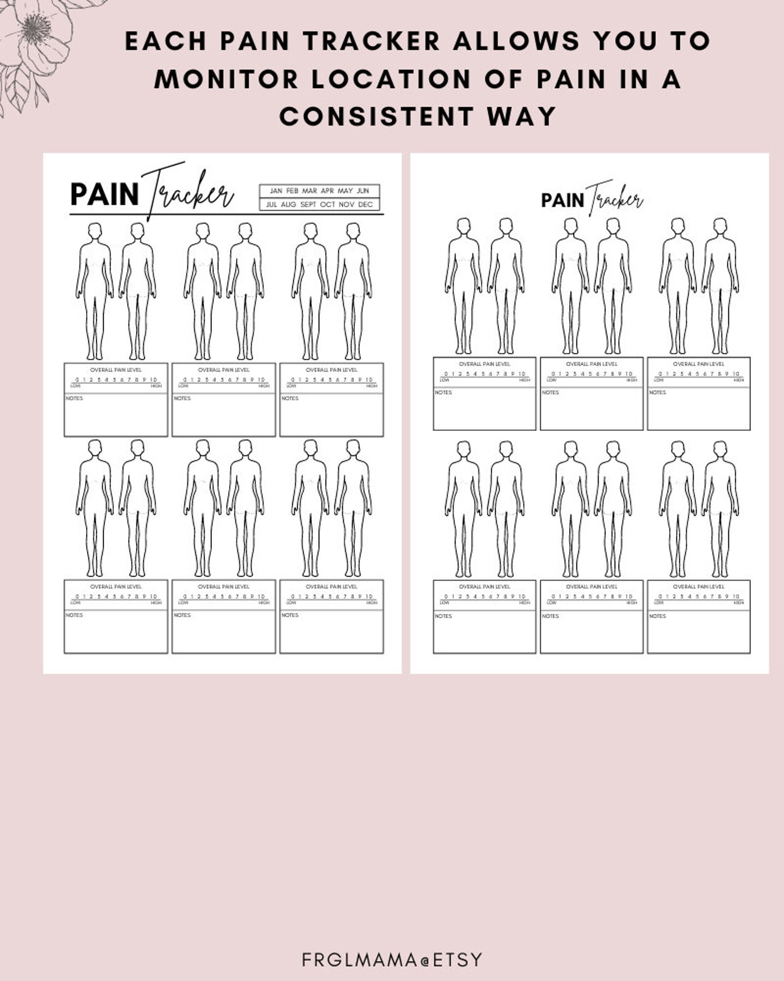 Printable Pain Tracker Chart Monthly Symptom Frequency &amp; - Etsy UK