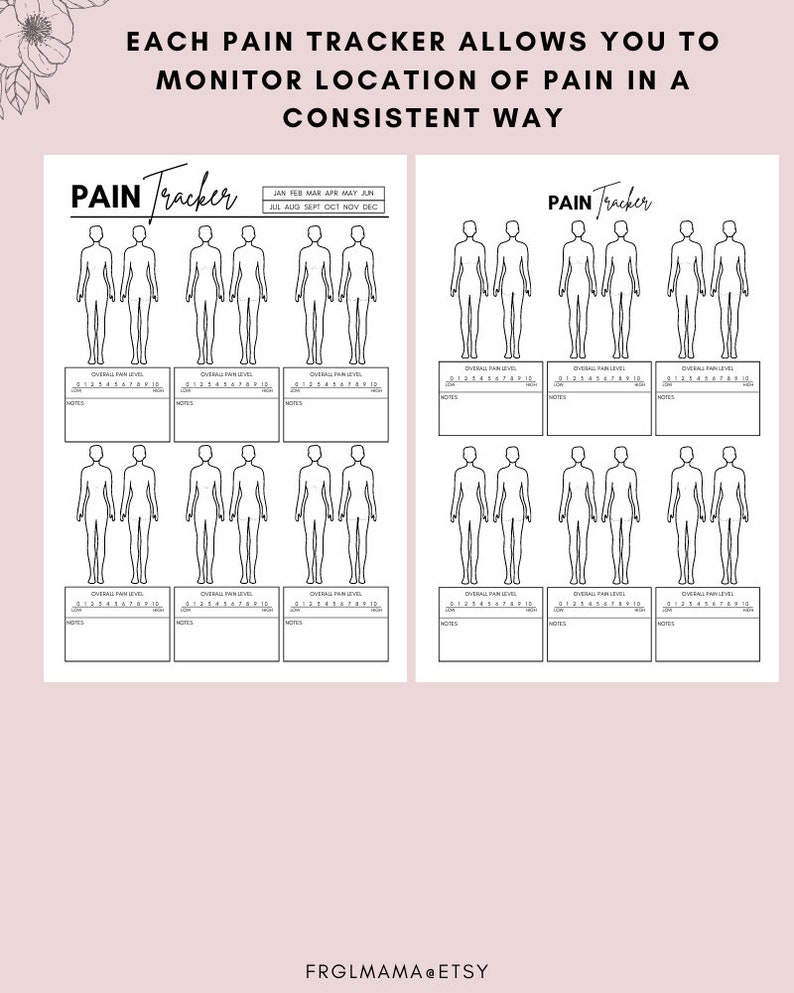 Printable Pain Tracker Chart Monthly Symptom Frequency & - Etsy UK