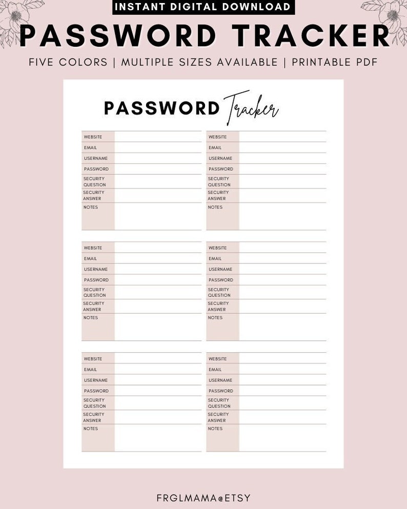 Password Tracker Printable: A4 A5 Letter PDF (digital Download) - Etsy ...