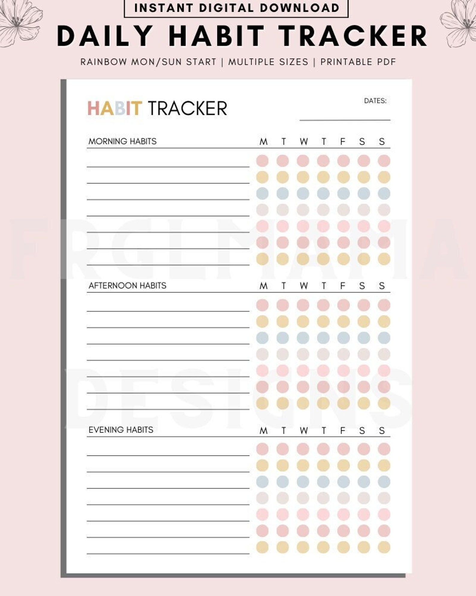 Daily Habit Tracker Printable: Routine Checklist (A4/A5/US Letter PDF ...