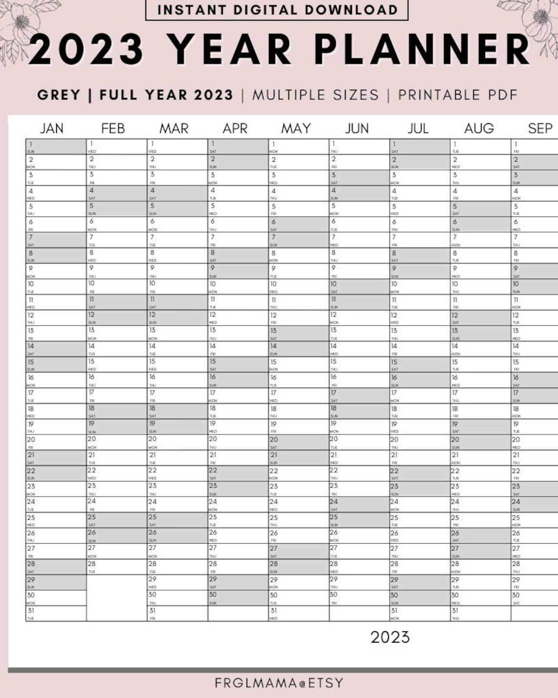 2023 Year Planner Yearly Planner On 1 Page Landscape Etsy